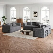 Sofa Bed Set - Grey + Chenille + 6 Seat - View 2