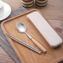 2 Pieces & 3 PiecesWooden Handle Cutlery Set - Stainless Steel (Spoon/Fork; Spoon/Fork/Chopsticks), Portable With Storage Pouch, Ideal For Students/Outdoor Picnic/Travel, Reusable Utensils & Practical Gift Set - Multicolor - View 3