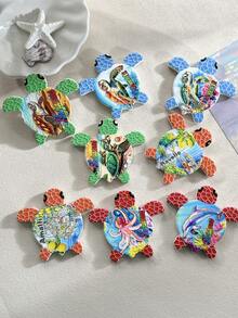 1pc Random Pattern Cute Ceramic Sea Turtle Shaped Fridge Magnet With Embossed Golden Ocean Life Design, Suitable For Home Decor, Daily Use, Travel, Beach, Birthday, Commemorative Gift - Multicolor - View 6
