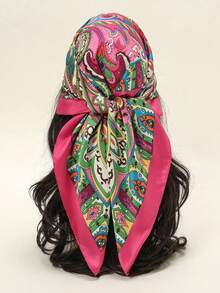 Moonlight Silk Chain Geometric Print Headscarf Bandana 85cm Bandana,Hair Band,Head Band Ideal For Dressing Up Your Look - Màu Hồng Tươi - Xem 1