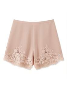 Pantalones cortos de encaje de satén Y2K para mujeres, pantalones cortos casuales de seda, adecuados para el ocio diario en el hogar y salir a usar - Rosa - Ver 6
