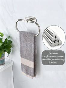 4pcs/set Estantes adhesivos para toallas para pared de baño, soporte para toallas para cocina, baño y lavandería de acero inoxidable, anillo para toallas de mano, soporte para paños de cocina sin taladrar, colgadores de toallas de gran resistencia, barra para toallas de mano/rostro, ganchos - Plateado - Ver 5