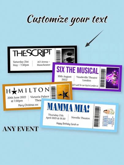 Custom / Personalised Event Ticket - Any Theatre Musical Music Event Concert Comedy Invitation Ticket Gift Theatre Gift Ticket
