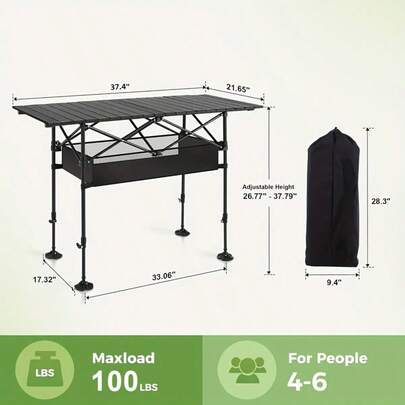  Aoran Outdoor Folding Portable Picnic And Camping Table, Aluminum Roll-Up Table With Easy-To-Carry Bags, Suitable For Indoor And Outdoor Use, Camping, Beaches, Backyards, Barbecues, Parties, Terraces, Picnics
