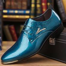 Men's Metallic Patent Leather Lace-Up Dress Shoes - Crinkled Texture & Metal Accent With Trimmed Sole Sleek Eye-Catching Footwear For Parties, Weddings & Formal Events - 綠色 - 查看 3