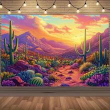 1 Pc Canvas Painting,Extra-Large Oil Painting Style Western Desert Cactus Sunset Canvas Poster - Colorful Desert Mountain Scene, Suitable For Home Decoration And Atmosphere Decoration , Wooden Framed Art,High Quality ,Thickness 2. 25cm/1inch Wall Art Prints Poster Direct Hanging Decor For Home Gifts,Living Room, Bathroom, Bedroom, Kitchen,Bar,Office - 彩色 - 查看 2
