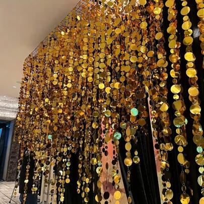 5/10 Pcs PVC Sequin Hanging Decorations, Wedding Porch Background Ornaments Room Divider Blinds, Golden, Shiny, Blink, Dream Wedding, Suitable For Home Holiday Party And Celebration, Wedding Decor, Wedding Decorations For Reception, Home Celebration, Party Decorations, Sparkling Accents, Home Decorators, You Are Superstar, Birthday Decor