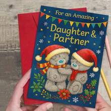 1 بطاقة تهنئة دب الدب الساحرة مع مغلف (11 سم * 16 سم و 4.33 بوصة * 6.29 بوصة) - "تمنيات عيد الميلاد لابنتك وشريكك" تصميم، مشهد احتفالي مع قبعات سانتا وأوراق الزيتون، مثالية للعائلة والأحباء، مثالية لاحتفالات عيد الميلاد ورأس السنة، بطاقة تهنئة عيد الميلاد|بطاقة دب عيد الميلاد|بطاقة تهنئة ورقية