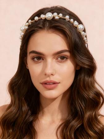 1pc Bridal Faux Pearl Beaded Headband, Versatile Hair Accessory Suitable For Weddings, Daily Wear, Birthdays And Other Occasions