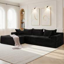 KORSER 108" Sectional Couches For Living Room, Modular Sectional Sofa With L-Shape Chaise, Cloud Couch Sectional, Comfy Corduroy Fluffy Couch With Deep Seat And Side Pockets, No Assembly Required - màu đen - Xem 1