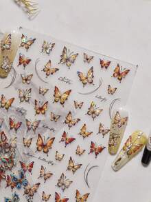 1 Stück glänzender Herbstblatt-Schmetterling Tier Insekt fliegender Schmetterling irisierender 5D Nail Art Aufkleber leuchtende Natur Fantasy Maniküre Abziehbilder für Frauen verzauberte Flügel Nagel Aufkleber für lange und kurze Nägel selbstklebende Dekoration