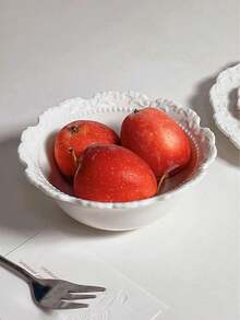 1 set Elegante juego de plato y tazón de cerámica blanca con relieve - Vajilla de estilo vintage ornamentada, perfecta para servir y decoración del hogar, artículos de cocina esenciales de imprescindibles