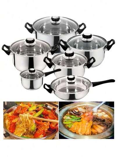 Batería De Cocina Ollas Acero Inoxidable Tapa Cacerola 6pcs