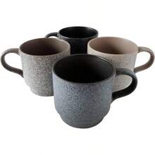 EIQOCCA 14oz Stackable Ceramic Coffee Mugs by, Assorted Colors - Set of 4 Space Saving Durable Stacking Cups with Speckled, Multicolor - Varios colores - Ver 4