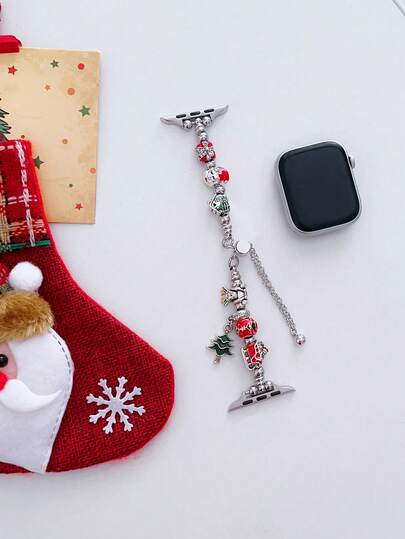1PC able Metal made Bead DIY Themed AppleWatch s, Compatible 38/40/41/42/44/45/46/49mm, The Series Ultra/SE/11/10/9/8/7/6/5/4/3/2/1, Adjustable In Length Easy To Operate, Various Elements Such As Trees, Santa Claus, Etc., High End Full Of Sense, Is Horloge Strap Atmosphere (Watch Only, Hoesje Not Included)