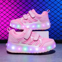 LED Multi-Color Flashing Inline Skates For Teens Boys Girls, Rapid Skating Roller Skates, Detachable Casual Two-Wheel Roller Shoes - Pink - View 8