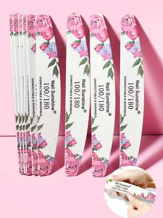 5pcs Rose Shaped Half-Moon Nail Files, Nail Polishing Tools, Thin & Durable Sanding Strips For Shaping And Smoothing