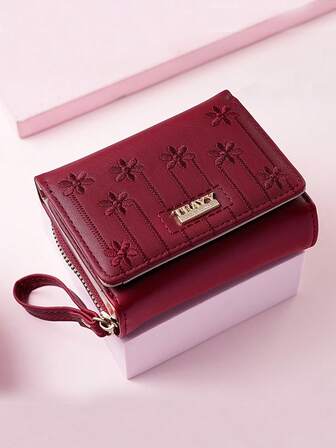 Nueva cartera de mujer plegable con bordado floral, bolso de mano multifuncional de moda con múltiples ranuras para tarjetas, monedero, billetera pequeña, billetera linda, billetera de muñeca, monedero, regalos para mujeres, regalos para maestros, fresco y simple