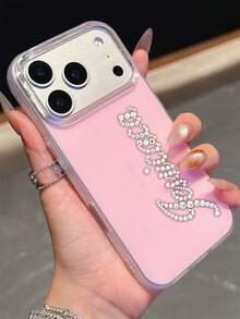 Ốp lưng điện thoại thiết kế tối giản đính đá lấp lánh, cá nhân hóa theo tên và chữ cái, tương thích với iPhone 17 Pro Max, 17, 16, 15, 14, 13, 12, 11 Pro Max, 14, 15, 16 Plus, chống sốc và bảo vệ. - Hồng - Xem 26