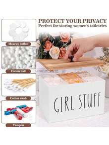 Tampon Holder Storage For Bathroom, Feminine Wood Container Box, Women Product Organizer, Farmhouse Décor, Pad Storage Container Box, Rustic Accessories (White) - trắng - Xem 3