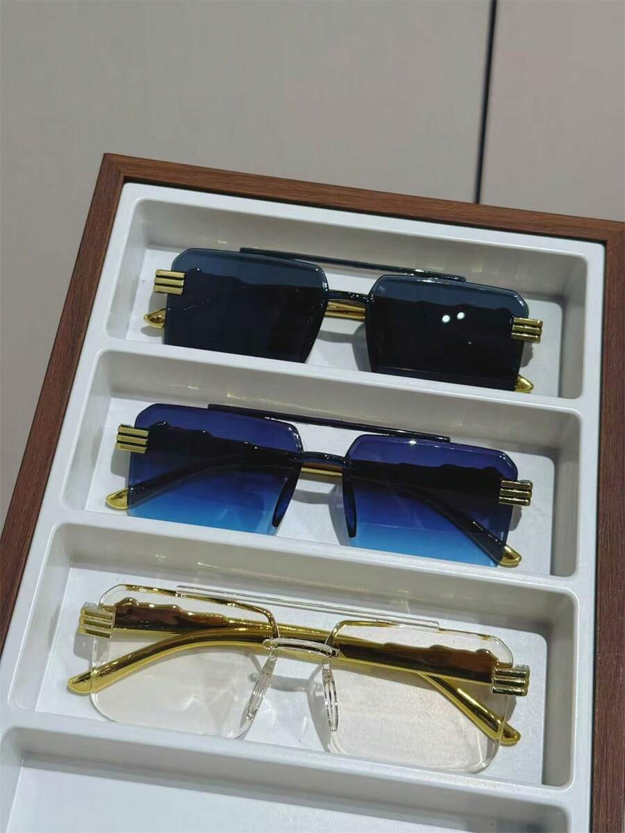 3副方形无框男士日常休闲、旅行、骑行、钓鱼、海滩时尚眼镜 - 彩色 - 查看 1