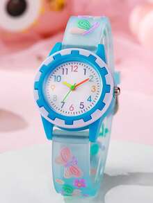 1pc Cute Pink Butterfly Print Quartz Watch, Suitable For Birthday Gift , Christmas Gift, Teenager Creative & Unique - Multicolor - View 4