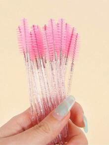 200/100/50/10pcs Mascara Wands, Nylon Bristle Eyelash Brushes, Fragrance-Free Eyebrow Extender (With ABS Plastic Handle), Suitable For Normal Skin - Pink And Black Brush Head Set - Multicolor - View 2