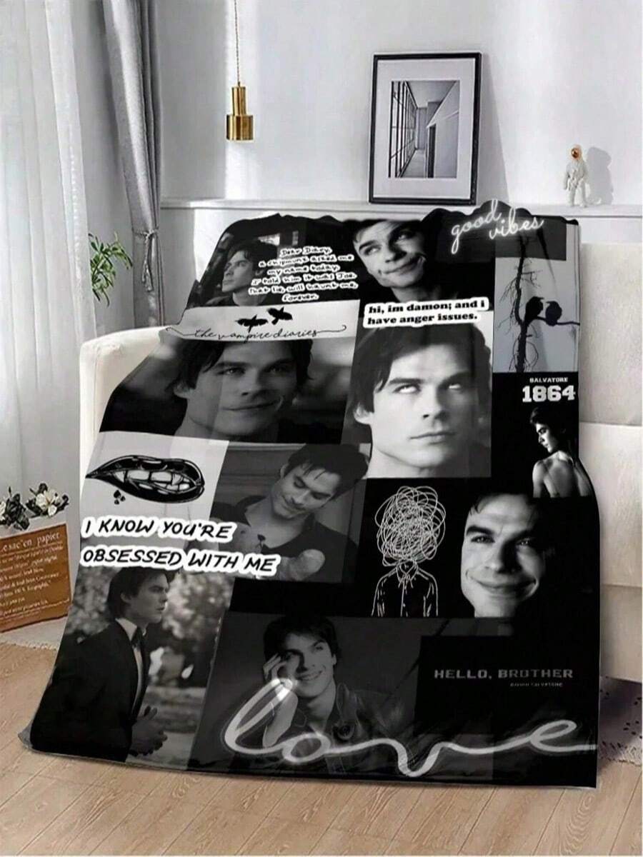 Damon Salvatore  Printed Blanket Picnic Blankets Warm Blanket Soft And Comfortable Blanket Home Travel Gift - Black - View 1