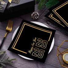 20片/40片/60片，2026新年派对用品，新年快乐一次性纸巾装饰，黑金新年装饰饮料餐巾纸，适用于圣诞酒吧2026新年派对装饰用品 - 彩色 - 查看 4