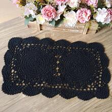 Lace Doilies Handmade Crochet Placemats Cotton Doilies Cloth Lace, Pack Of 2, Rectangular Shape Table Runner, 10 X 17 Inch (Black),Black - Đen - Xem 5