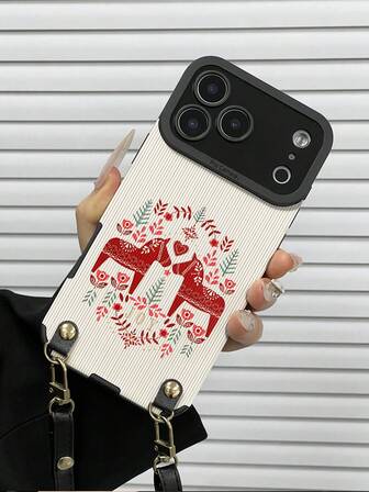 1pc Adjustable PU Leather Crossbody Strap + 1pc Fashion Minimalist Vertical Striped Floral Pattern Soft Protective Phone Case, Suitable As Birthday, Holiday Gift For Friends, Family, Couples, Compatible With IPhone And Phones