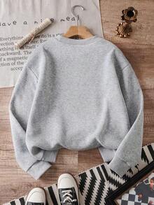 Set 2 buc. Hanorac cu guler rotund și pantaloni evazați cu talie înaltă, imprimeu minimalist casual, potrivit pentru copii și adolescenți, toamnă/iarnă