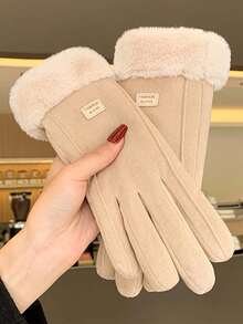 1pair Women's Elegant Touchscreen Winter Gloves - Cold-Resistant, Cozy Fleece Lined & Thickened With Soft Fuzzy Cuffs For Outdoor Adventures - 米色 - 查看 8