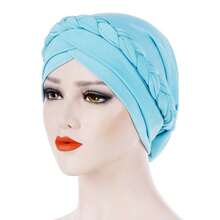 Cancer Chemo Beanies Bandana Headwrap Cap Satin Bonnet Head Scarf Hijab Braid Silky Turban Hats For Women,LakeBlue - 藍湖 - 查看 3
