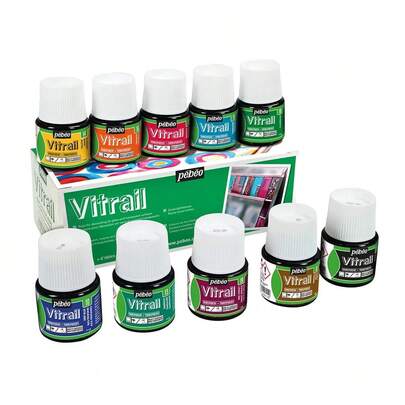 Pebeo Vitrail Gl & Mixed Media Paint Orted Colours 10 X 45ml Box Set