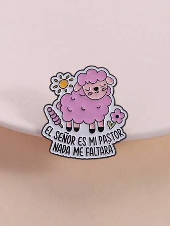 1pc Cute Pink Sheep Enamel Brooch, Religious Bible Verse Spanish Quote Badge, Fashion Jewelry Accessory Suitable For Men & Women, Elegant Gift For Friends