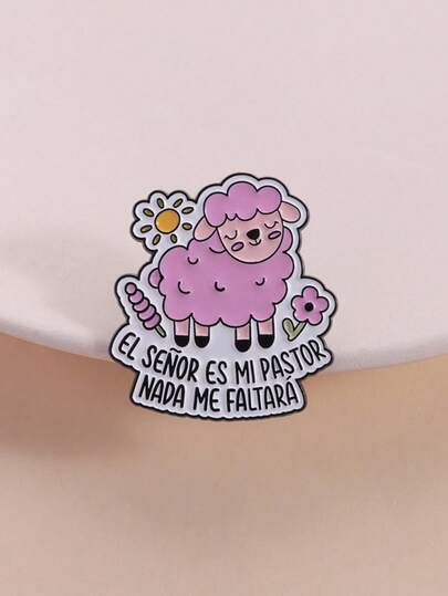 1 pieza Broche de esmalte de oveja rosa linda, insignia con cita bíblica religiosa en español, accesorio de joyería de moda adecuado para hombres y mujeres, regalo elegante para amigos