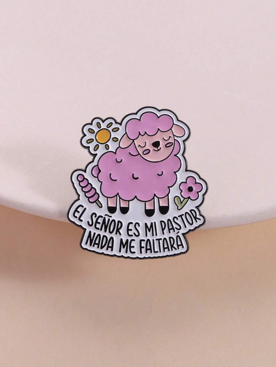 1pc Cute Pink Sheep Enamel Brooch, Religious Bible Verse Spanish Quote Badge, Fashion Jewelry Accessory Suitable For Men & Women, Elegant Gift For Friends - Pink - View 1