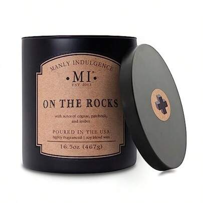 On The Rocks Scented Candle For Men 16.5 Oz Cognac Patchouli And Amber 2 Wicks And 2X Intense Fragrance Up To 60 Hour Burn Soy Blend Wax USA Poured Classic+ Collection