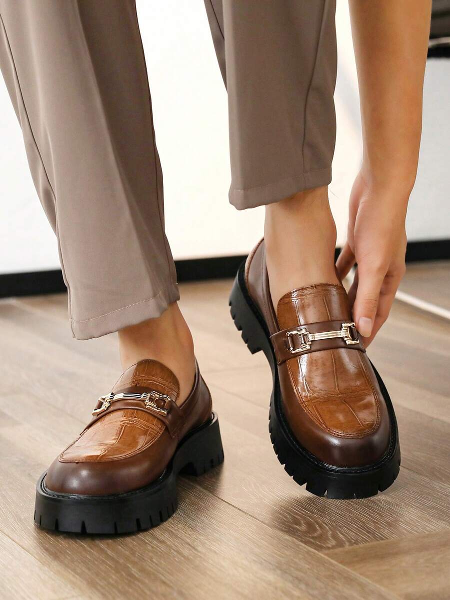 Men's Slip-On Loafers, Versatile Business Casual Shoes, Thick Sole Elevator Shoes, Slip-On For Commuting, Party, Banquet, Street Wear - Brown - View 1