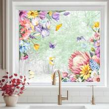 Tanlaby Daisy Flowers Window Clings Spring Summer Floral Butterfly Window Stickers Double-Sided Static Sticker Anti-Collision Glass Decal For Mirror Glass Windows Doors Bathroom - trắng - Xem 7
