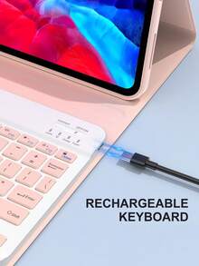 360°旋转键盘保护套，带无线蓝牙键盘，适用于iPad A16（第11/10代）、iPad Air 10.9（第4/5代）、iPad Air 11（M2/M3）、iPad Pro 11（第7/8/9代，10.2英寸/9.7英寸）、iPad Pro 11、iPad Mini 6/7，内置150mAh电池，采用PMMA和PU皮革材质，粉色 - 淺粉色 - 查看 5