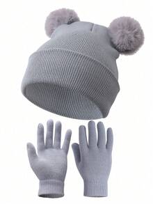 1顶男女童简约纯色时尚冬季中性保暖帽，头围弹性可调节，适合日常户外保暖，圣诞节礼物，新年礼物 - 彩色 - 查看 7