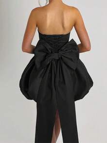 Onicee 夏季连衣裙，黑色蝴蝶结无肩带派对礼服，优雅连衣裙，适合情人节、约会、聚会、派对、旅行、度假、海滩和其他场合。 - 黑色 - 查看 5