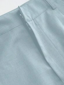 Vela Rue Minimalist Design Jumpsuit With Hook & Zipper Closure, Lightweight Semi-Sheer Solid Blue Wide Leg Trousers, Fashionable Wide Leg Pants For All Seasons - Baby Blue - View 4