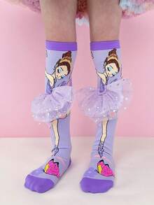 A Pair Of Knee-High Socks – Colorful Dress-Up Socks For Kids , Fun Crazy Sock Day Gift.They Are The Perfect Choice For Parties, Valentine's Day,Easter,Costume Events, Outdoor Activities, Vacations, Home Lounging, Everyday Outfits, And Holiday Gifts. - Purple - View 9