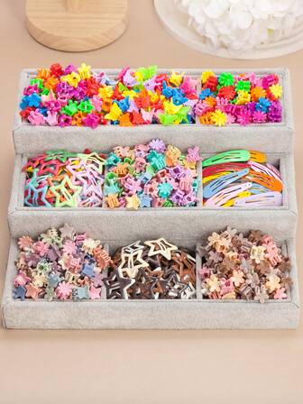 132 piezas Conjunto de accesorios para el cabello con diseño de dopamina, adorables pinzas de flores en miniatura, pinzas de estrella Y2K, pinzas de agua de unicolor básico, decoraciones para el cabello dulces para uso diario y de fiesta