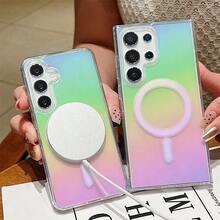 渐变彩虹激光磁吸手机壳，兼容三星 Galaxy S25FE S24 S23 S22 S21 S25 S20 Plus Ultra A56 A36 A26 5G A16 A06 A55 A25 A35 A05 A54 A14 A17 A07，彩色无线充电 TPU 保护套，适合作为男孩女孩的礼物 - 彩色 - 查看 6