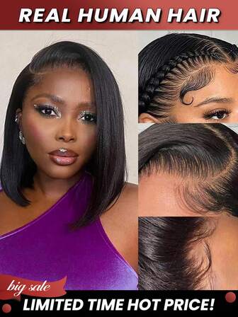 Hot Short Bob Wig 13*4 Transparent Lace Frontal Human Hair Pre Plucked Brazilian Human Hair For Women Glueless Wig Human Hair Natural Black Color Straight Bob Wigs For Women 8-10 Inch Short Pixie