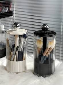 Automatic Lift-Up Makeup Brush Holder With Push-To-Open Lid, Waterproof And Dustproof Dome Cover. Dustproof Vanity Top Cosmetic Storage Box With Eyebrow Pencil Brush Holder. Automatic Lift-Up Makeup Brush Holder Suitable For Vanity Tables And Bathroom Countertops. Holds Brushes, Pens, Eyeliner, Eyebrow Pencil (Pl).